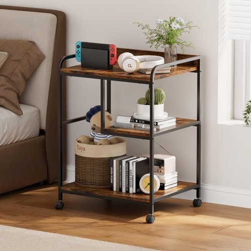 Warmiehomy Printer Table with Storage Large Printer Stand with Wheels for Home Office, PC Tower Stand, Host Computer Cart, Shelf for Desktop CPU Shredder - Rustic Brown