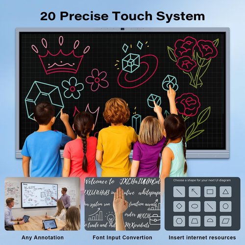 Smart Board Interactive Whiteboard, 4K UHD Touch Screen Digital Board ，Digital Electronic Smartboard with Dual System and 16MP Camera for Office & Conference Rooms (65 inch Plus)