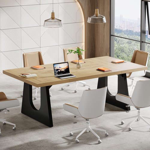 Tribesigns Large Conference Table, 70.9 Inches Rectangular Office Desk, Rustic Wood Conference Meeting Room Table for 6-8 People, Business Seminar Tables, Breakroom, Reception Office Furniture, Oak
