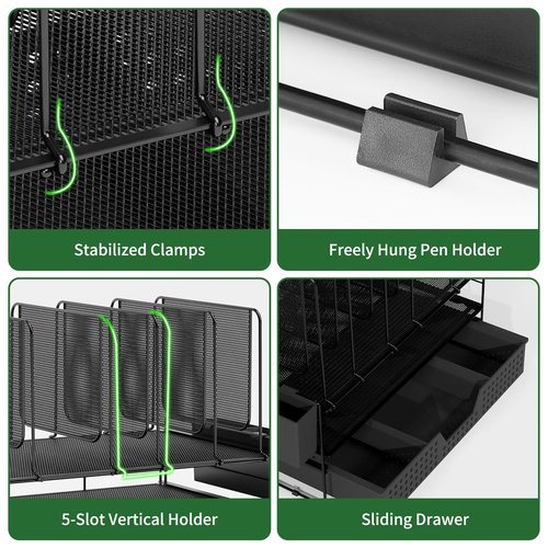 LEKETREE Desk Organizer, Office Organization with Vertical File Holder, File Organizer with Drawer and Pen Holder, Desk Accessories and Workspace Organizers for Home Office (Black)
