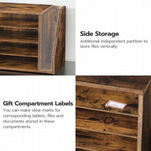 HOOBRO Mail Sorter, Literature Organizer with Adjustable Shelves, Paper Organizer for Office, Home, Wood Countertop File Holders, Mails, Magazines, Rustic Brown FG41WF01