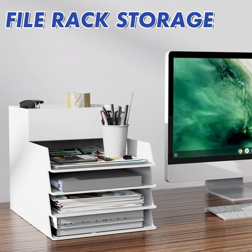 MEAIHOML 6-Pack Stackable File Organizers, Plastic Desk Organizer for Documents, Letters, Files & Magazines, White Office Desk Storage Tray, Paper Holder for Desktop