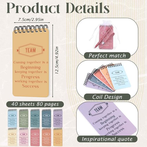 Jetec 120 Pcs Employee Appreciation Thank You Gifts Bulk for Coworker Birthday Christmas Gifts Include Mini Notebooks Pens Thank You Keychains with Organza Bags