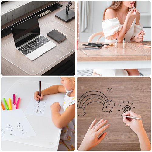 JAMBALAY Tempered Glass Desk Pad to Protect Desk, 32" x 20" Office Desk Pad for Keyboard and Computer Monitor, Clear Desk Protector Pad, Clear Desk Mat for Desktop Dry Erase