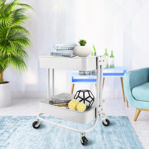 2 Tier Rolling Cart，Metal Utility Cart with Wheels and Cover for Office Home Kitchen Organization