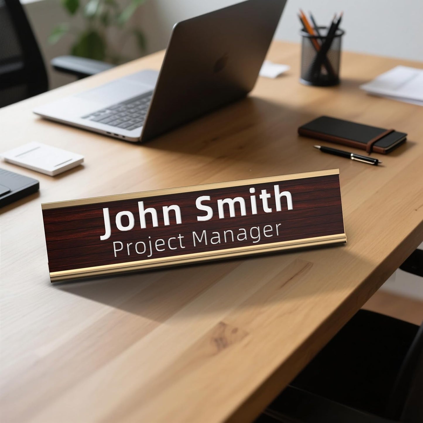 Skiennix Personalized Desk Name Plate - Custom Engraved Office Nameplate | 2x8 Inch, Name & Title