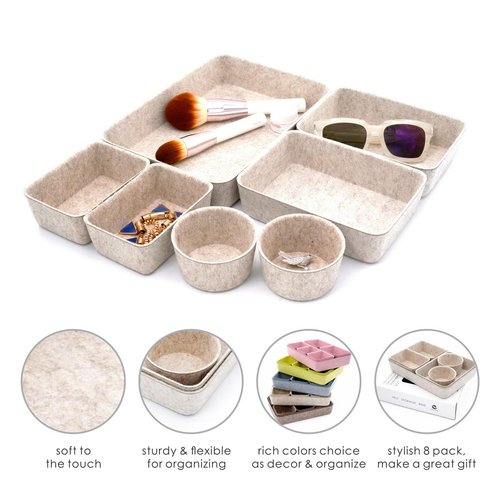 Welaxy Drawer organizers Felt storage bins office Desk Draw dividers wabi-sabi Nordic Natural Scandinavian-chic style beige hygge design catchall tray 7-Piece (Oatmeal)