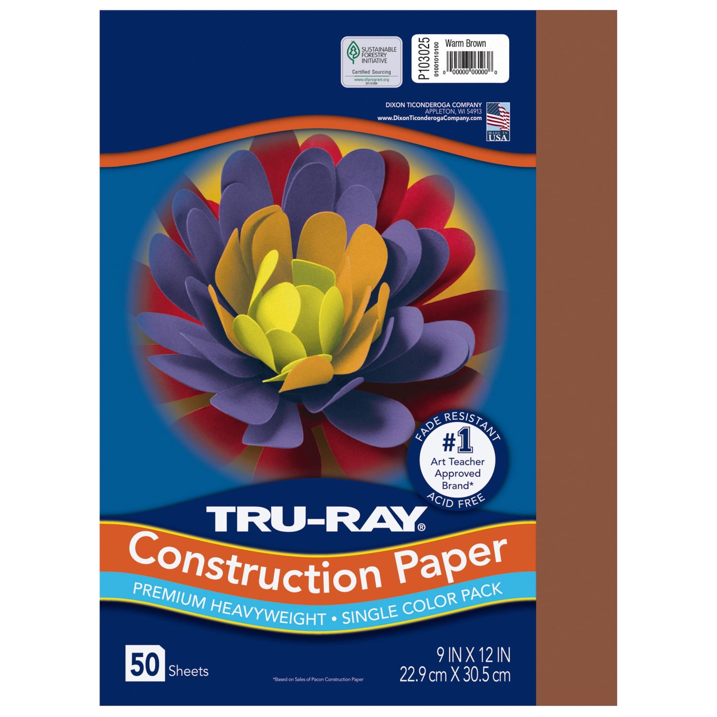 PACON-103031 Tru-Ray Heavyweight Construction Paper, Warm Brown, 9" x 12", 50 Sheets