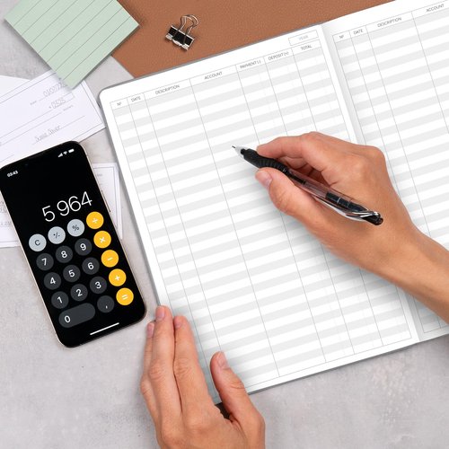 Skyline Accounting Ledger Book – Columnar Log Journal for Personal Use & Small Business Bookkeeping – Expense Log to Track Money Operations – Large Format, 7x10″, 4,712 Entries Total (Gray)