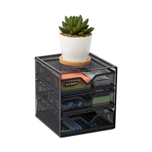 Mind Reader Desktop Accessory Storage, Desk Supplies, Organizer, Office, Metal Mesh, 6.25" L x 6.5" W x 6.5" H, Black