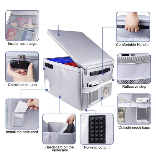 Fireproof Document Box, Fireproof Organizer Safe Box with Lock, Portable Office Storage Cabinet for Hanging Letter/Legal Size Folder/Certificate