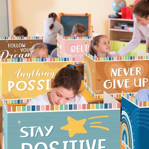 Affrolling 24 Pcs Inspirational Privacy Folders Bulk for Students Cardboard Privacy Boards Desk Divider Panel Waterproof Testing Divider for Classroom Teacher Back to School Study Supplies (Boho)