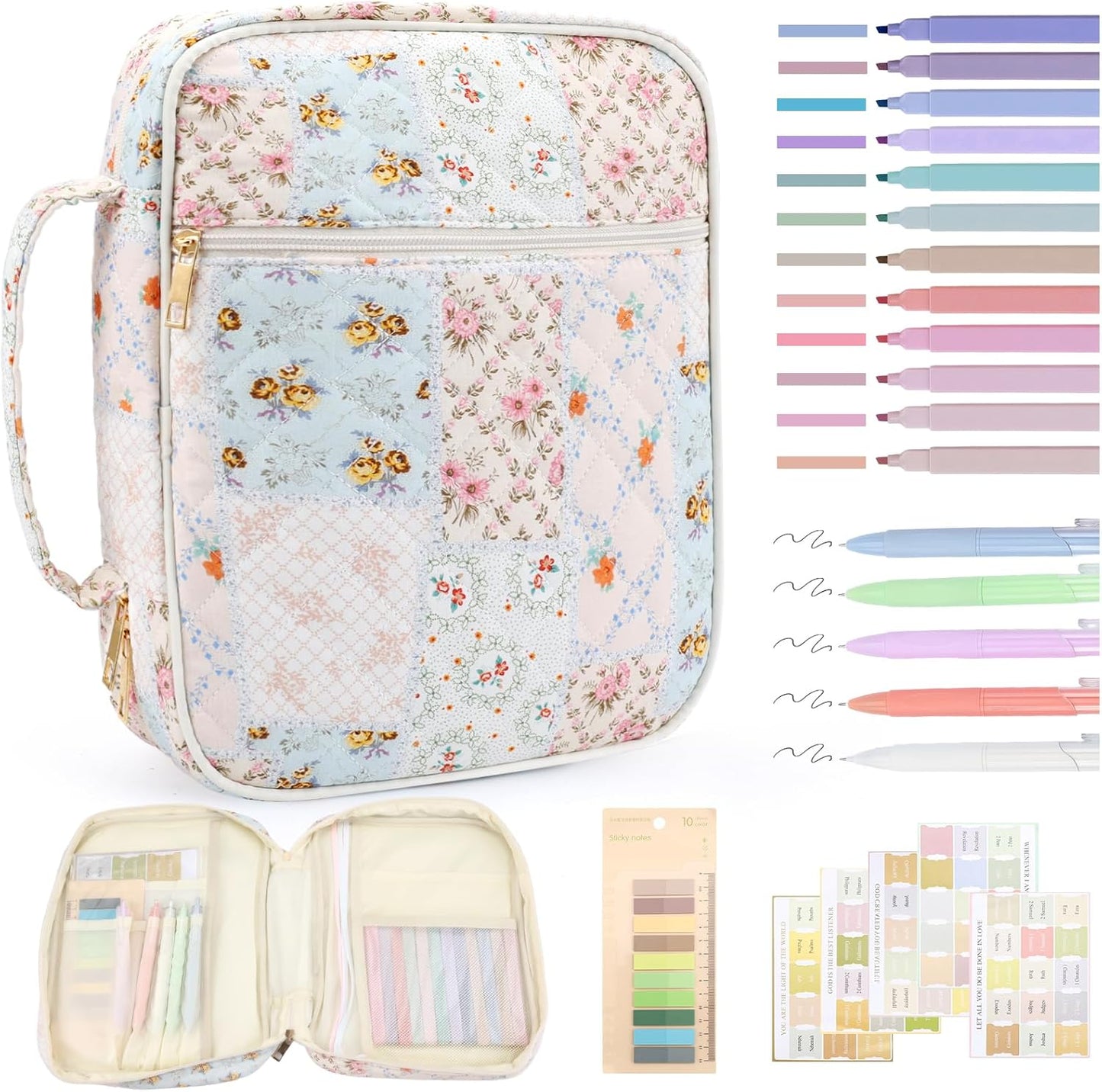 Zkptops Bible Cover Case - Floral Quilted Design with Zipper Pocket & Handle | Large Size for Women & Girls