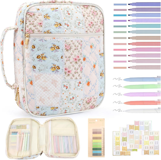 Zkptops Bible Cover Case - Floral Quilted Design with Zipper Pocket & Handle | Large Size for Women & Girls
