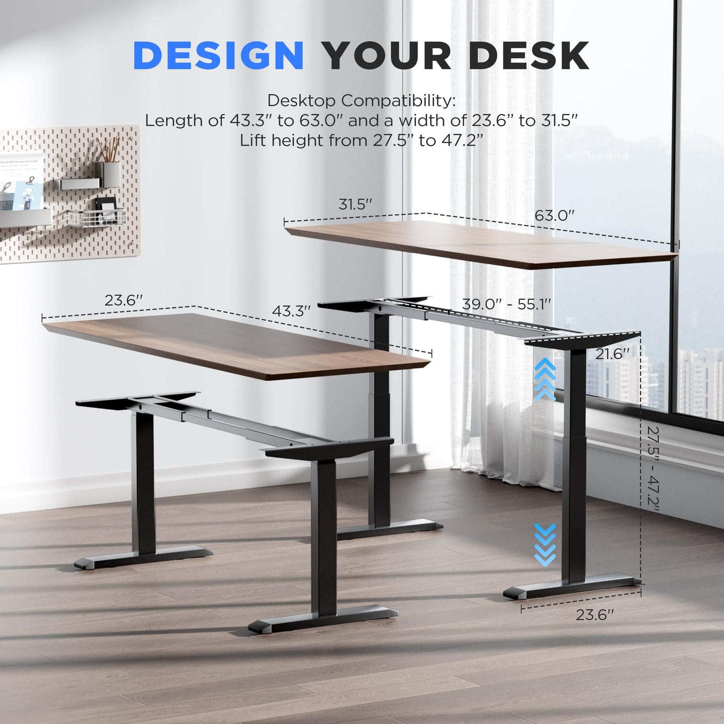 ZTTEN Dual Motor Electric Standing Desk Frame - 300 lbs Heavy Duty, 3 Memory Height Presets - Sit Stand Desk Frame, Computer Height Adjustable Desk Legs & Base for 43.3"-63" Desktop, Black Frame Only