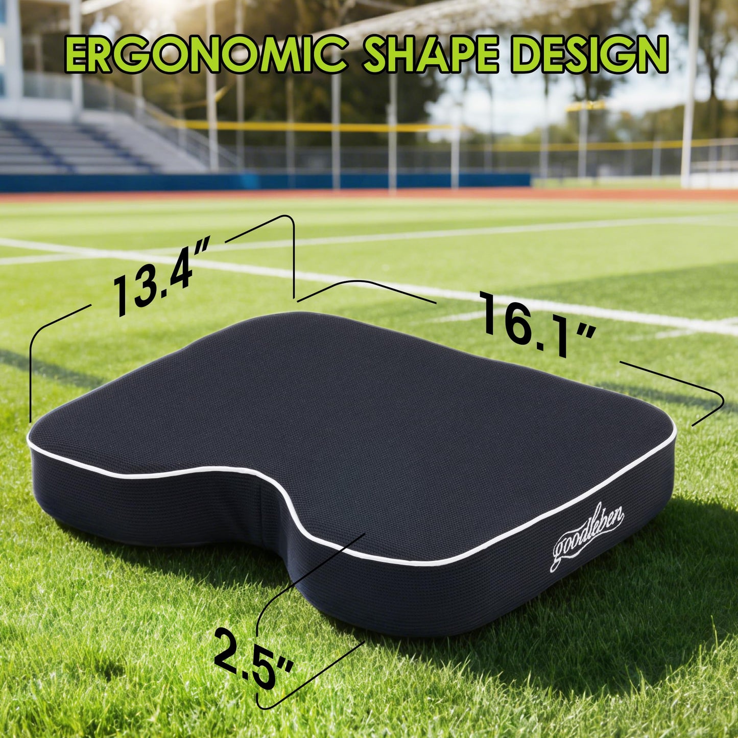 goodleben Stadium Seat Cushion - Dual Layer Foam with 30D Support & 40D Memory, Thick & Breathable Bleacher Pad for Football, Baseball, Outdoor Games, and Indoor Events (1 Pack)