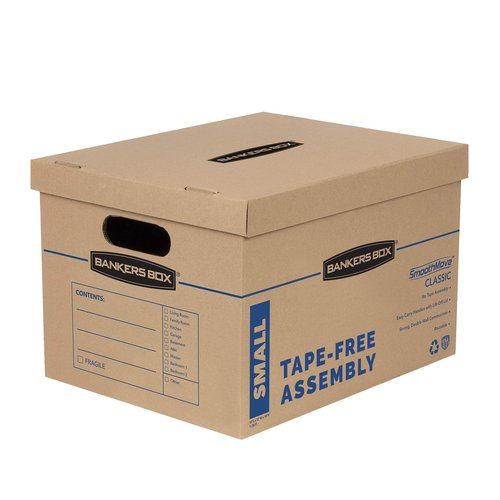 Bankers Box SmoothMove Wardrobe Moving Boxes, 3 Pack (7711001) SmoothMove Classic Moving Boxes, Tape-Free Assembly, Easy Carry Handles, Small, 15 x 12 x 10 Inches, Brown