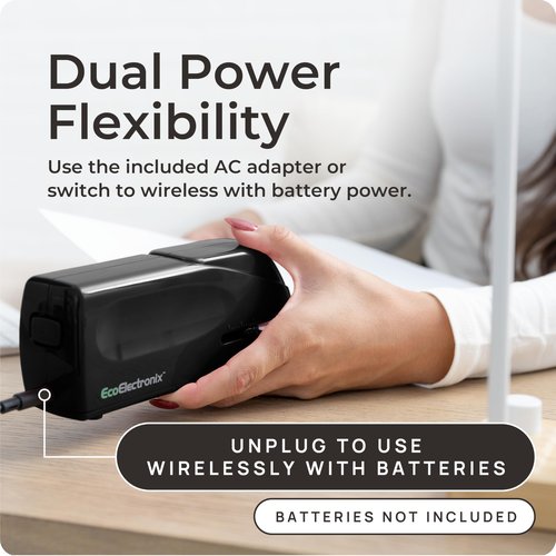EcoElectronix Portable Automatic Electric Stapler - 30 Sheet Capacity, Quiet Operation, Jam-Free and Easy Reload - AC Adapter/Battery Powered, (Black)