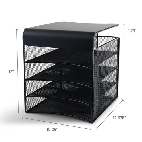 Safco Onyx Hanging Under Desk Organizer, 4 Trays, Office and Classroom Mailbox , Paper and Mail Sorter, Steel Mesh, Black