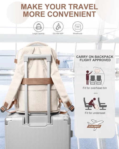 coowoz Travel Backpack Carry On for Women Man Gym Backpacks with Laptop Compartment Mochila de Viaje Teacher Personal Item Backpack Airplane Accessories Must Haves Beige Brown Small