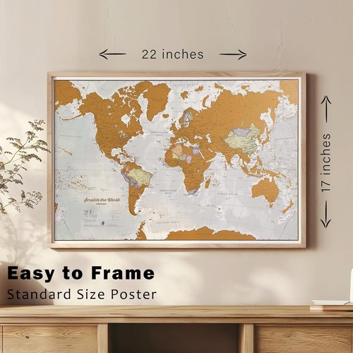 Maps International Scratch Off World Map Poster - 17" x 22" | Travel Tracker & Wall Art