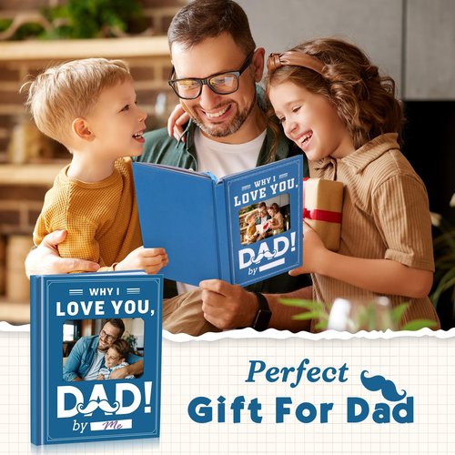 Janlaugh Dad Fill In The Blank Love Book Father's Day Gifts Why i Love You Dad Journal with Stickers Picture Corners DIY Wrote Love Reasons Book for Men Father Birthday from Daughter Son (Blue)