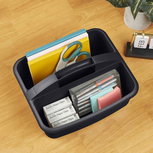 ECR4Kids 2-Compartment Storage Caddy, Storage Organizer, Black, 6-Pack