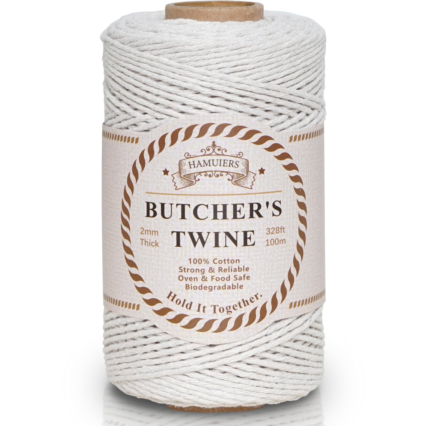 Butchers Twine for Cooking, Baking & Crafts - Food Safe Kitchen Twine for Tying Meat, Trussing Turkey, Roasting, Sausage Making - Strong Cotton Rope for Garden, Crafts & Packing, 328ft 2mm(Beige)
