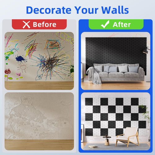 20 Pack Acoustic Panels with Self Adhesive, 12" X 12" X 0.4" High Density Sound Proof Foam Panels for Walls, Soundproof Wall Panels, Brick Sound Absorbing Panels for Home Studio Office Decor - Black