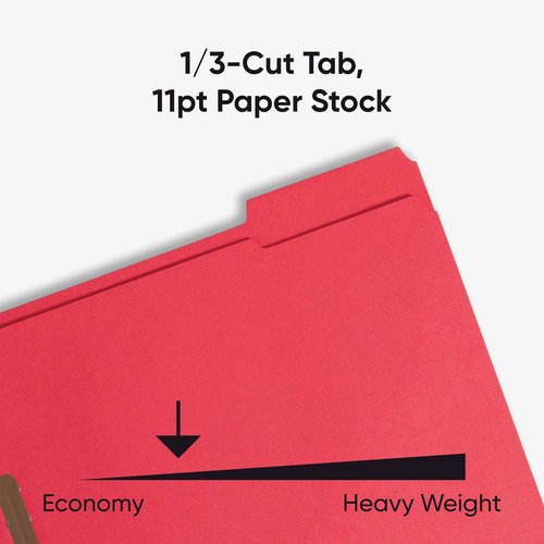 Smead Fastener File Folders, 50 Count, Red, Reinforced 1/3-Cut Tabs, 2 Fasteners, Letter Size (12740)