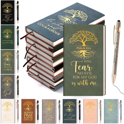 Crtiin 20 Sets/ 40 Pcs Christian Gifts Bulk Religious Notebooks Church Notepads with Motivational Pens Tree of Life Bible Verse Leather Prayer Journal Gifts for Men Women(Neutral Colors)