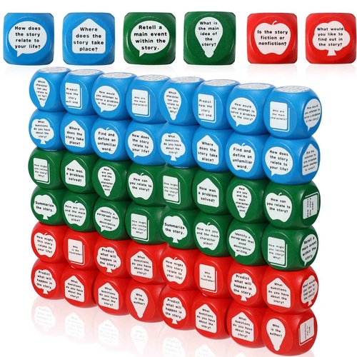 48pcs Reading Comprehension Cubes 3 Colored Language Reading Manipulatives Learning Cube Question Dice Tools for Elementary School Classroom Kids Teacher Teaching Supplies