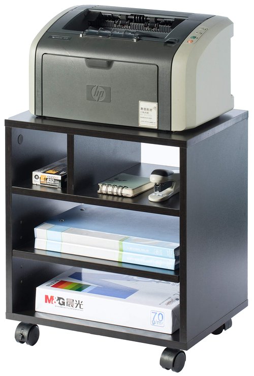 Basicwise Wooden Office Storage Printer Stand with Wheels, Black