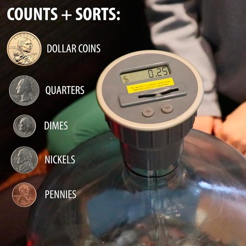Digital Coin Counter - Fits 5 Gallon Water Jugs & Bottles with 2.5" Diameter Opening