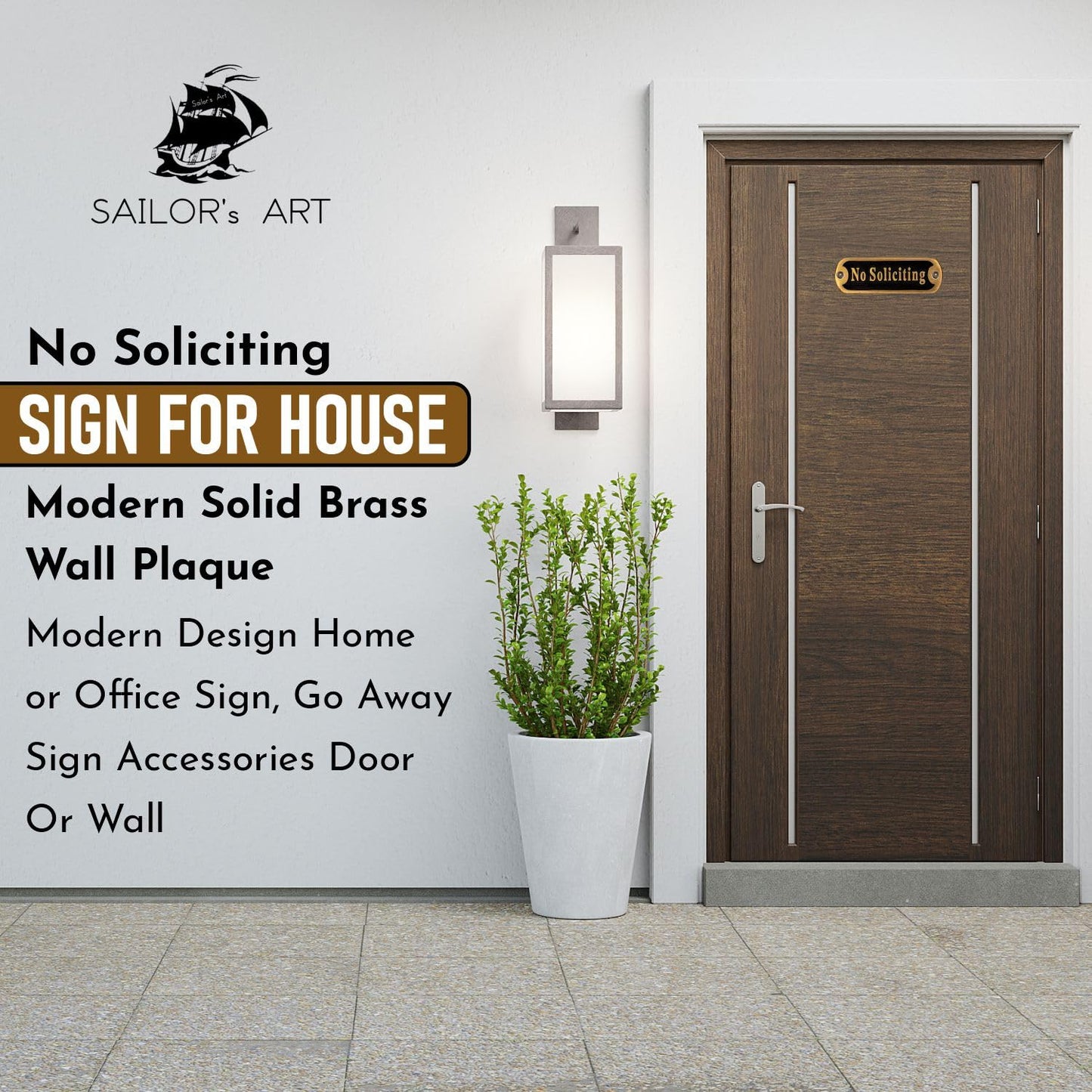 5" No Soliciting Sign for House Front Door, Premium Solid Brass Wall Plaque No Soliciting Home Decor Door Accessories, Modern No Soliciting Business Signage