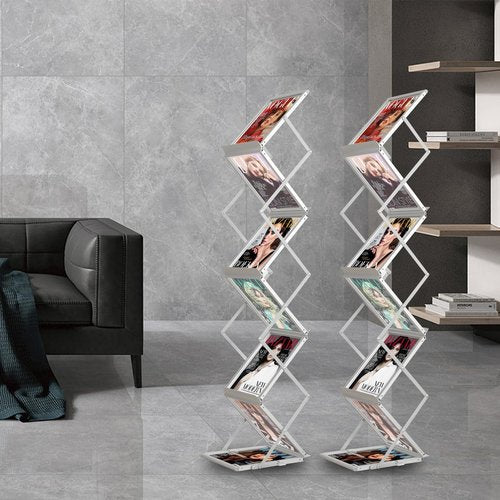 TWJouko 6 Pockets No Need Installation Aluminum Foldable Magazine Rack,Handheld Easy Mobility Trade Show Flyer Holder，Brochure Display Stand For Exhibitions Offices and Homes，Multifunctional Uses