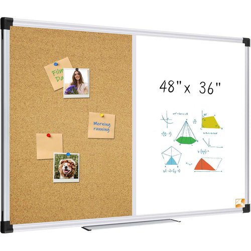 XBoard Large Magnetic White Board and Bulletin Corkboard Combination, 48 x 36 Inch Half Dry Erase & Cork Combo Board for Wall with Aluminum Frame, 4' x 3' Notice Memo Board Pin Board Vision Board