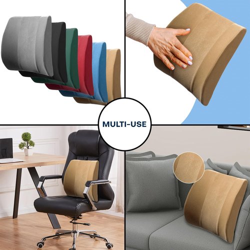 Back-Huggar Bucket Seat Thick Foam Lumbar Support Cushion: Orthopedic Relief for Car Seats & Chairs-Beige