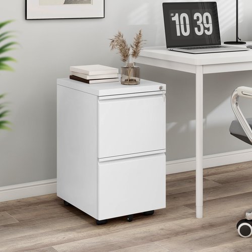 YITAHOME 2 Drawer File Cabinet with Lock, Mobile Metal Filing Cabinet for Letters/Legal/A4 Size, Home Office & Business Enterprise, Fully Assembled Except Wheels, White