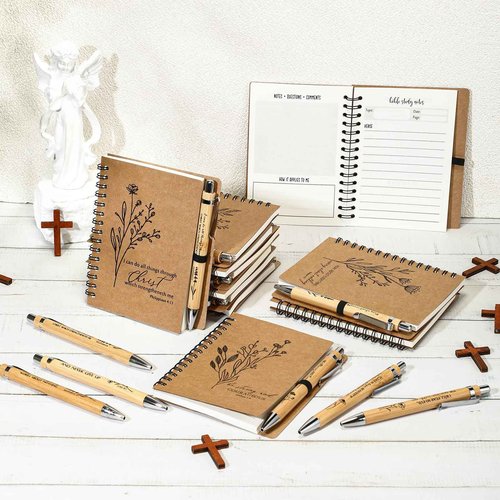 100 Pcs Christmas Bible Verse Spiral Notebook with Bamboo Thanksgiving Christian Pen Aesthetic Religious Notepad Journal Thank You Christian Gift Bulk for Pastor Sunday School Teacher (Special Style)