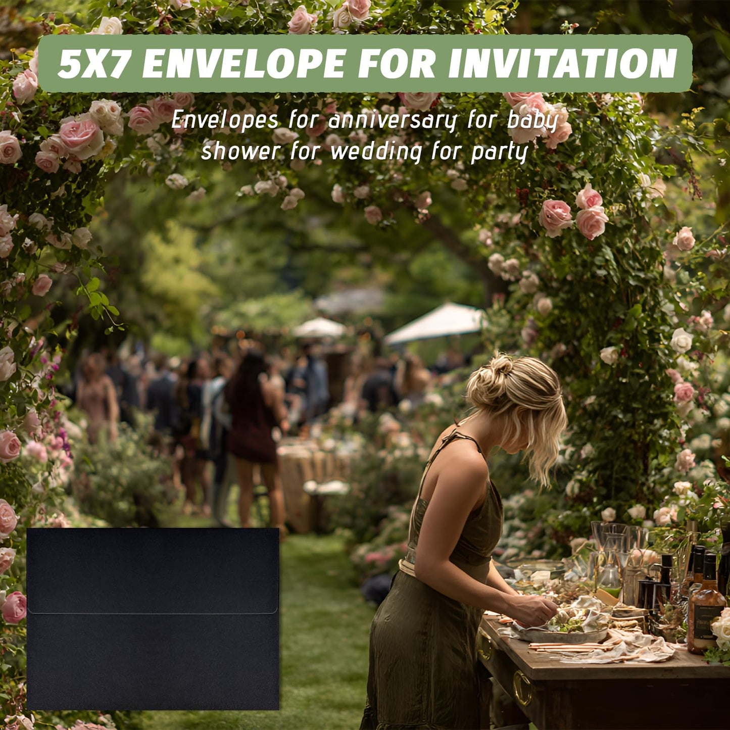 5x7 Envelopes For Invitation A7 Envelope black,50 pack 5x7 card Envelopes Self Seal,for weddings, greeting cards,baby shower,photos,birthday (50, Black, A7)