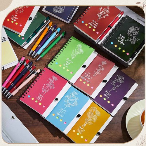 48 Pcs/24 Set Employee Appreciation Gifts Christian Gifts Bulk, A6 Spiral Notebook Journal Lined Notepad with Sticky Note Ballpoint Pen for Women Men Birthday Business Office Church Supplies(Vivid)