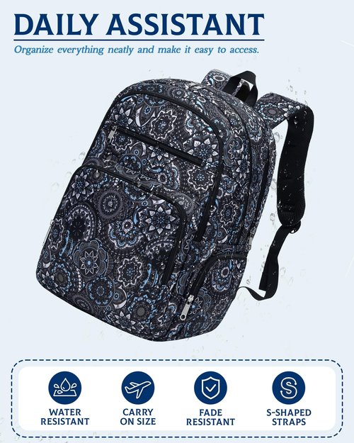 FOKDUVB Large Backpack for Women Backpack with Lots of Pockets for Travel Work School Bookbag with Laptop Compartment for High School College Girls Mochilas Morrales para Mujer (Black/Gray, Paisley)