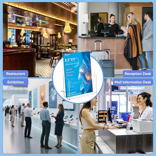 4-Pack Acrylic Brochure Holder 8.5x11 inch – Clear Trifold Literature Rack, 3 mm Thickened Wall Mount or Desktop Organizer for Office/Retail/Trade Shows