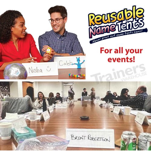 Trainers Warehouse Heavy Duty Premium Standard Size (11" x 4") Reusable Dry- Erase Name Cards | Boxed Set of 12 | Durable, Sturdy Tent Cards are Dual-Sided, Stackable and Simple to Use