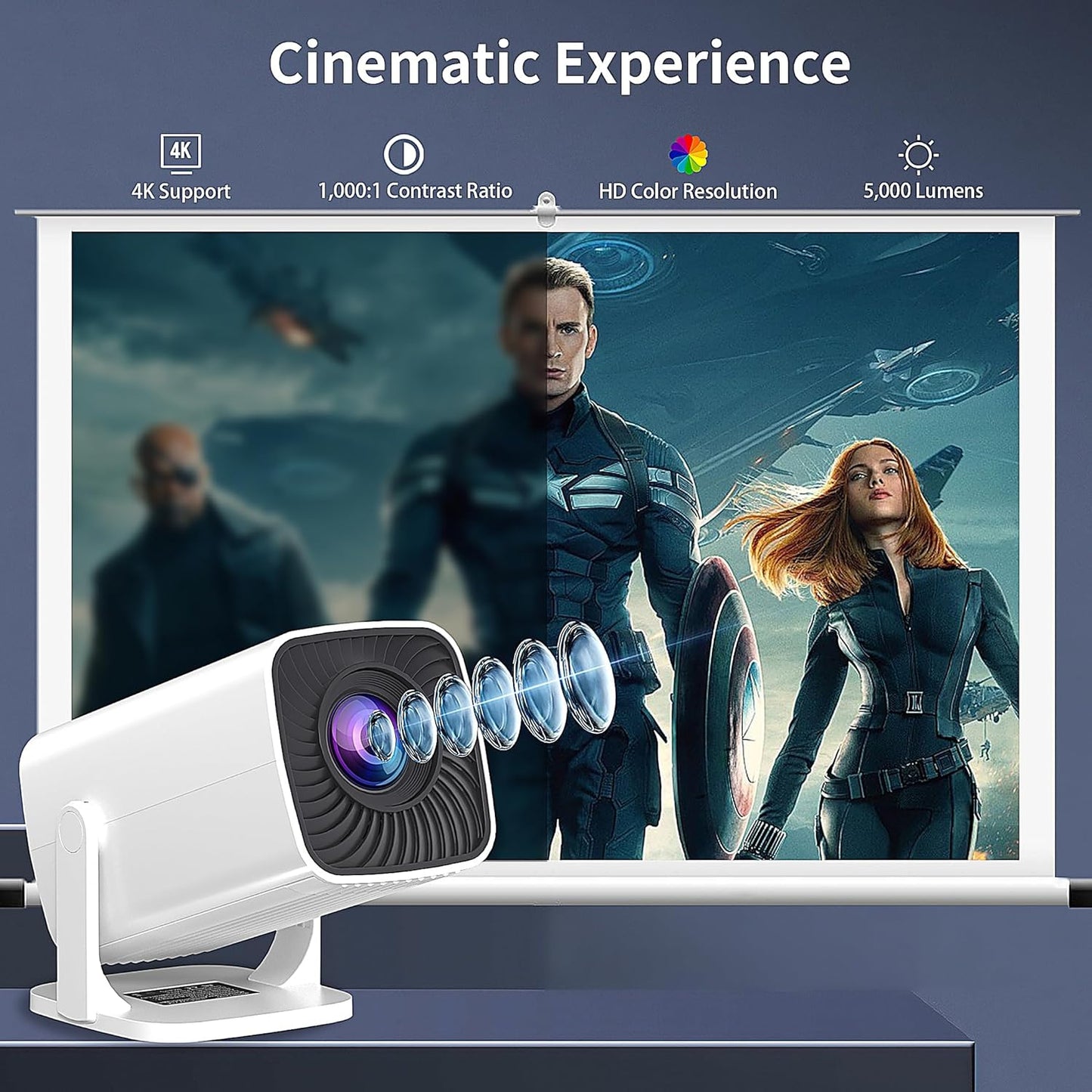Skiennix Mini Projector - Portable 4K Outdoor Movie Projector | Compatible with Smartphones & Laptops