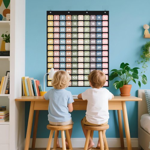 Yoink Boho Number Pockets Chart 1-120 with 135 Double-Sided Number Cards, Wall Mountable Hundred Chart for Kids Classroom Teachers Home Counting and Organizer, Black