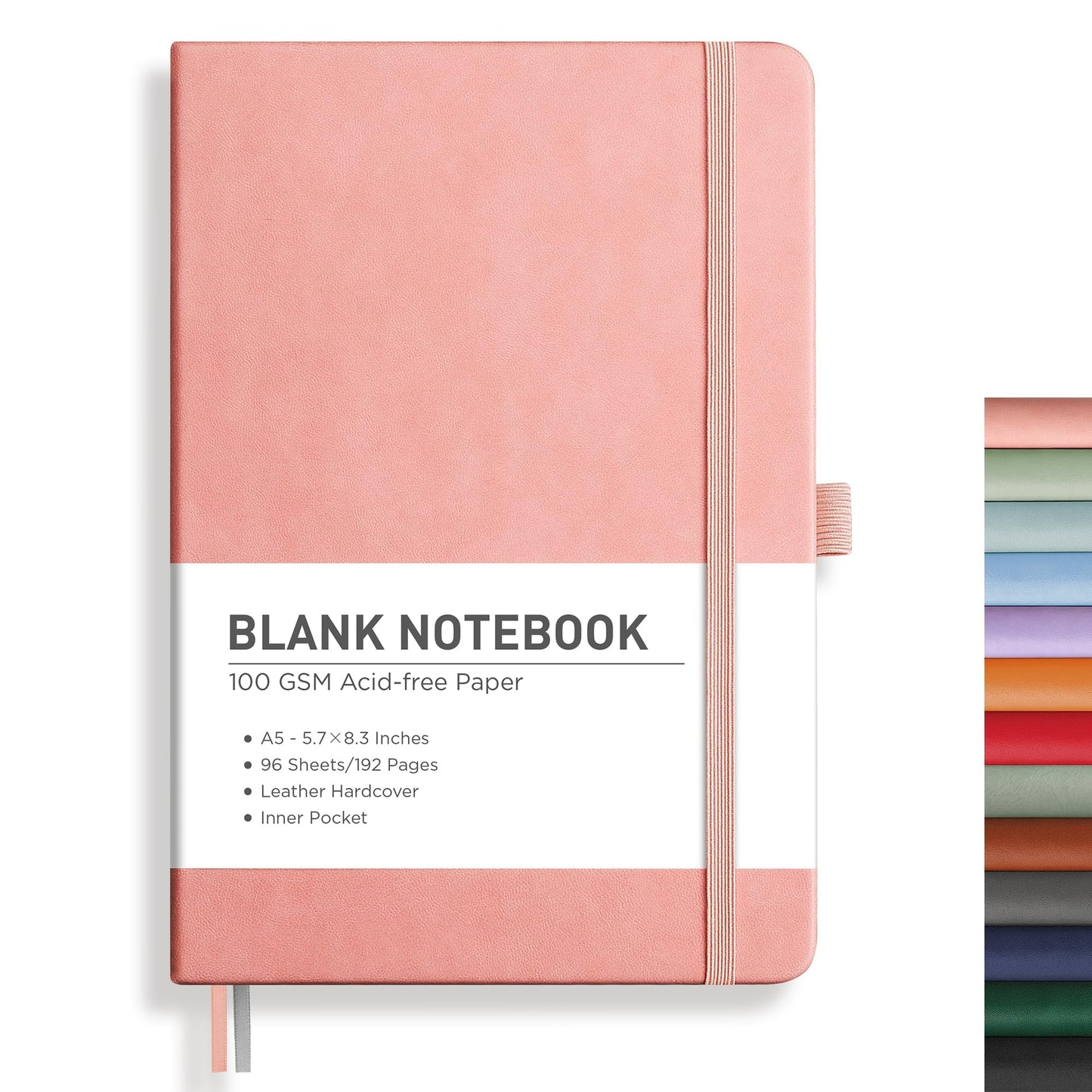 RETTACY Blank Journal Notebook, 192 Pages, A5 Medium Size (5.7'' x 8.3''), Leather Hardcover, 100 GSM Thick Paper, for Sketching, Drawing, Painting (Pink)