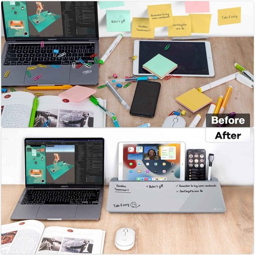 Desktop Glass Whiteboard Gray and Gray Board,Varhomax Desk Organizer and Desktop Memo Pad Solution for Home Office Accessories and School Supplies