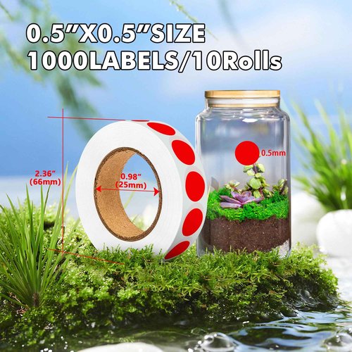 WANSTE 0.5 Inch Red Color Coding Labels Dots - 10 Rolls 10,000Pcs Small Round Dot Stickers - Adhesive Color Coding Labels for Organization, File and Classroom Supplies